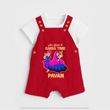 See You in Garba Time Personalized Dungaree  - RED - 0 - 5 Months Old (Chest 18")