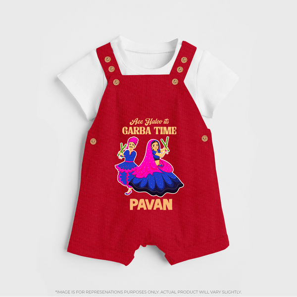 See You in Garba Time Personalized Dungaree  - RED - 0 - 5 Months Old (Chest 18")