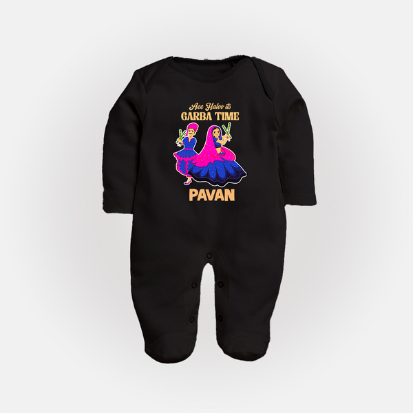 See You in Garba Time Personalized Full Body Suit - BLACK - New Born (Chest 7.5")