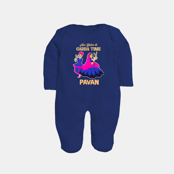 See You in Garba Time Personalized Full Body Suit - NAVY BLUE - New Born (Chest 7.5")