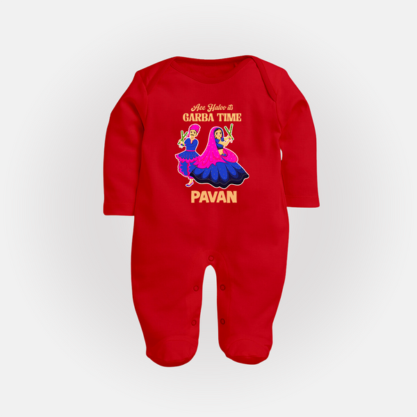 See You in Garba Time Personalized Full Body Suit - RED - New Born (Chest 7.5")