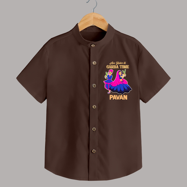 Ae Halo Garba Time Couple Dance Print Personalized Kids Shirt - CHOCOLATE BROWN - 0 - 6 Months Old (Chest 23")
