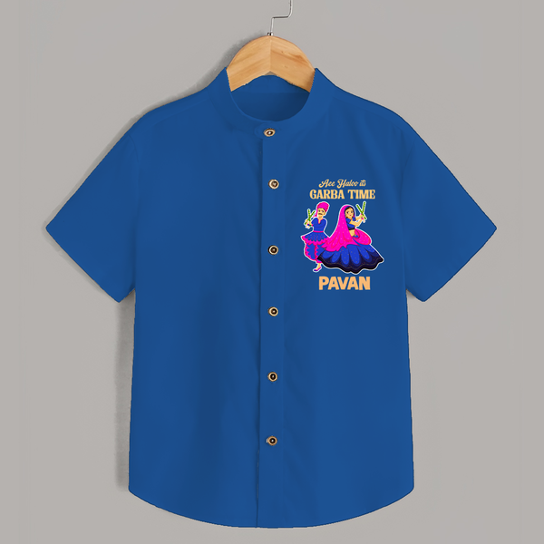 Ae Halo Garba Time Couple Dance Print Personalized Kids Shirt - COBALT BLUE - 0 - 6 Months Old (Chest 23")