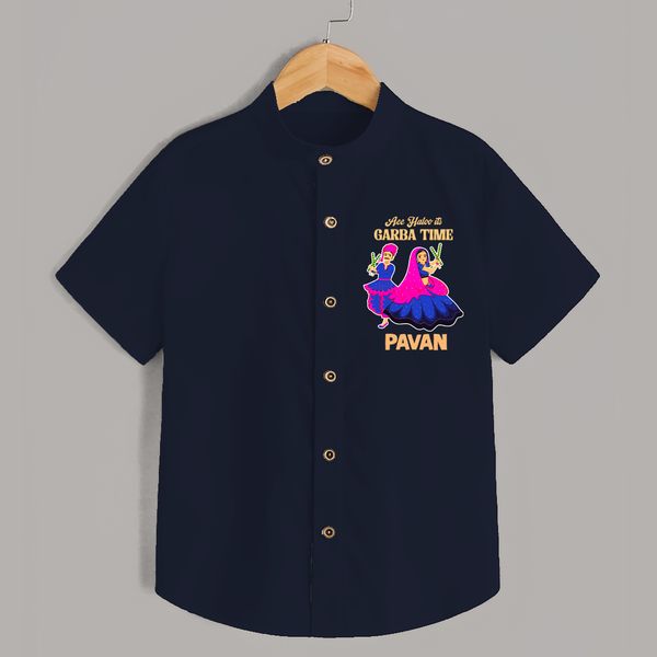 Ae Halo Garba Time Couple Dance Print Personalized Kids Shirt - NAVY BLUE - 0 - 6 Months Old (Chest 23")