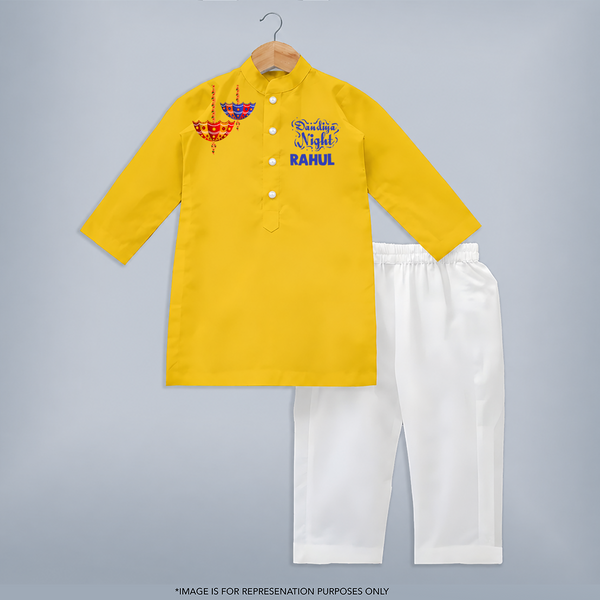Dandiya Night Diya Illustration Personalized Kids Kurta - CHROME YELLOW - 3 - 6 Months Old (Chest 24", Kurta Length 14'', Waist 19", Pant Length 14")