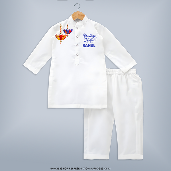 Dandiya Night Diya Illustration Personalized Kids Kurta - WHITE - 3 - 6 Months Old (Chest 24", Kurta Length 14'', Waist 19", Pant Length 14")
