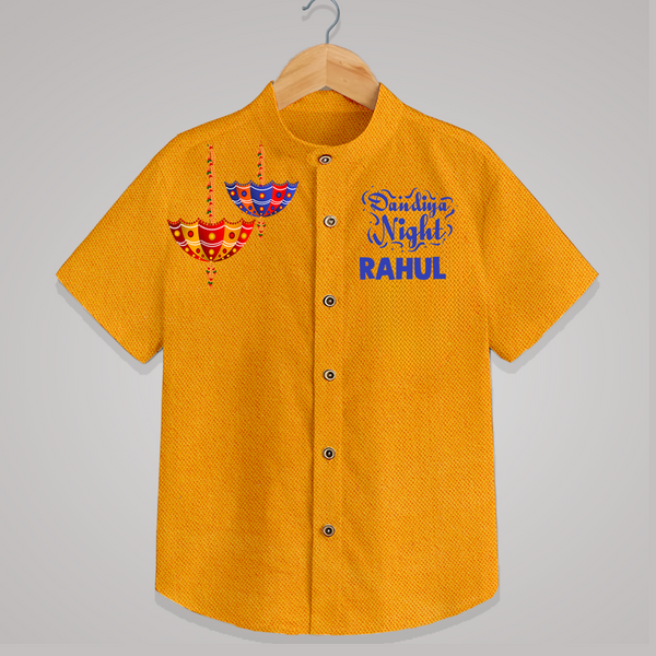 Dandiya Night Diya Illustration Personalized Kids Shirt - CHROME YELLOW - 0 - 6 Months Old (Chest 23")