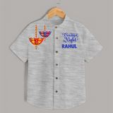 Dandiya Night Diya Illustration Personalized Kids Shirt - GREY - 0 - 6 Months Old (Chest 23")