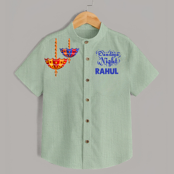 Dandiya Night Diya Illustration Personalized Kids Shirt - MINT GREEN - 0 - 6 Months Old (Chest 23")