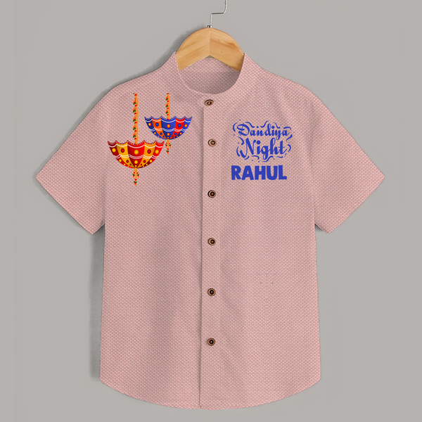 Dandiya Night Diya Illustration Personalized Kids Shirt - PEACH - 0 - 6 Months Old (Chest 23")