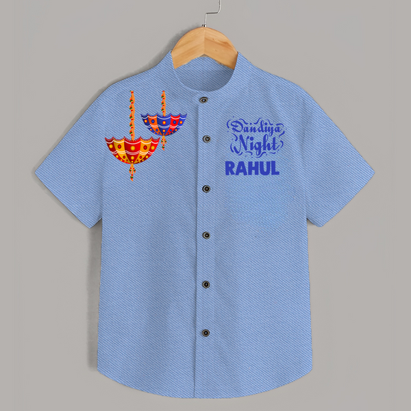 Dandiya Night Diya Illustration Personalized Kids Shirt - SKY BLUE - 0 - 6 Months Old (Chest 23")
