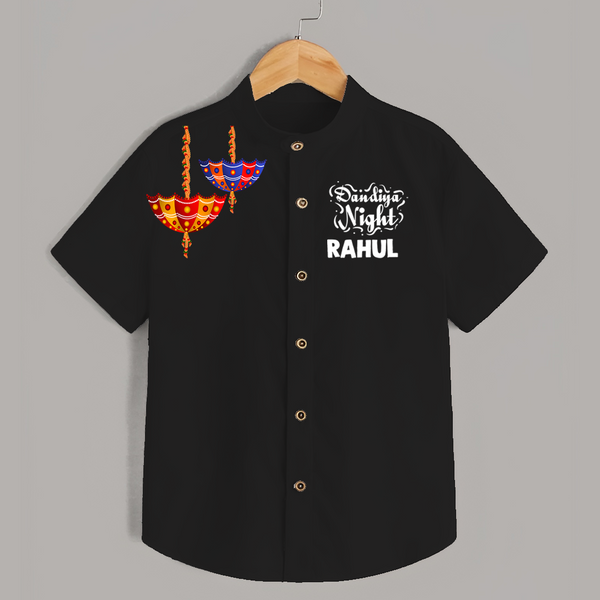 Dandiya Night Diya Illustration Personalized Kids Shirt - BLACK - 0 - 6 Months Old (Chest 23")