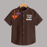 Dandiya Night Diya Illustration Personalized Kids Shirt - CHOCOLATE BROWN - 0 - 6 Months Old (Chest 23")
