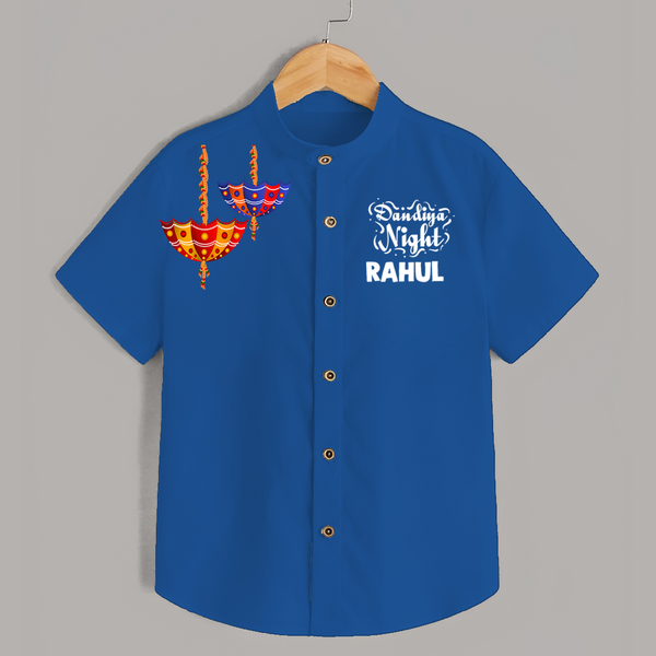Dandiya Night Diya Illustration Personalized Kids Shirt - COBALT BLUE - 0 - 6 Months Old (Chest 23")