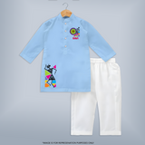 Traditional Garba Dance Couple Print Personalized Kids Kurta - BABY BLUE - 3 - 6 Months Old (Chest 24", Kurta Length 14'', Waist 19", Pant Length 14")