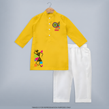 Traditional Garba Dance Couple Print Personalized Kids Kurta - CHROME YELLOW - 3 - 6 Months Old (Chest 24", Kurta Length 14'', Waist 19", Pant Length 14")