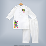 Traditional Garba Dance Couple Print Personalized Kids Kurta - WHITE - 3 - 6 Months Old (Chest 24", Kurta Length 14'', Waist 19", Pant Length 14")