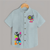 Traditional Garba Dance Couple Print Personalized Kids Shirt - ARCTIC BLUE - 0 - 6 Months Old (Chest 23")