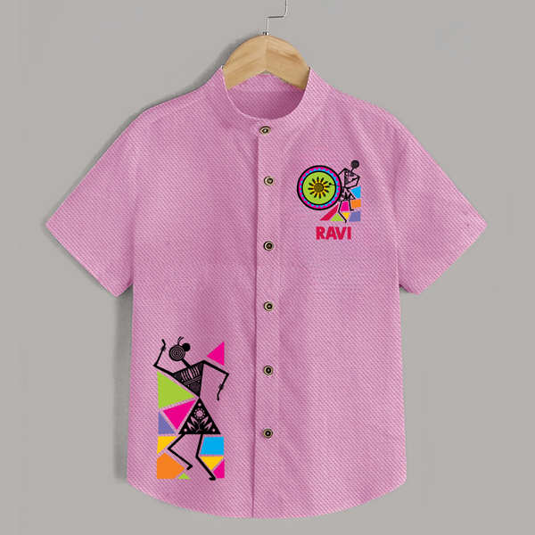 Traditional Garba Dance Couple Print Personalized Kids Shirt - BABY PINK - 0 - 6 Months Old (Chest 23")