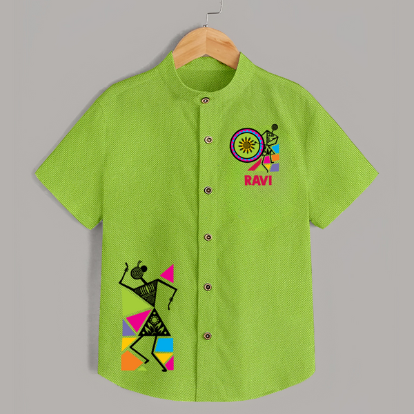 Traditional Garba Dance Couple Print Personalized Kids Shirt - LIME GREEN - 0 - 6 Months Old (Chest 23")