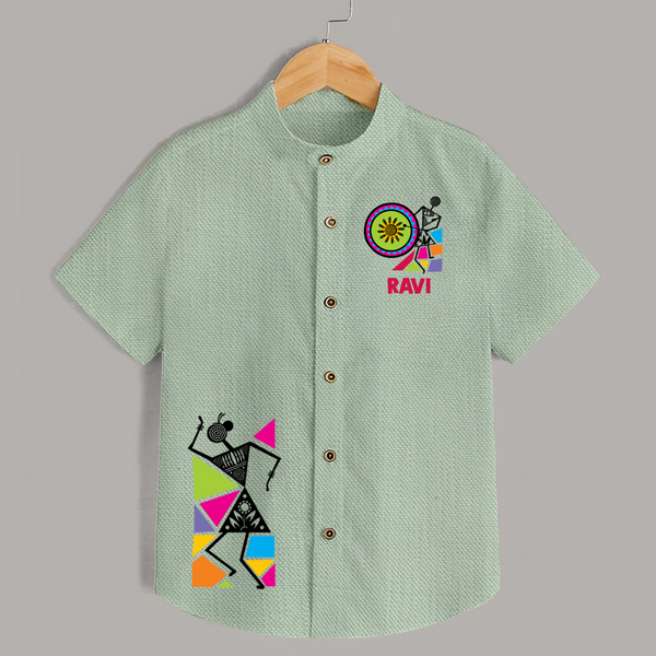 Traditional Garba Dance Couple Print Personalized Kids Shirt - MINT GREEN - 0 - 6 Months Old (Chest 23")