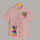 Traditional Garba Dance Couple Print Personalized Kids Shirt - PEACH - 0 - 6 Months Old (Chest 23")