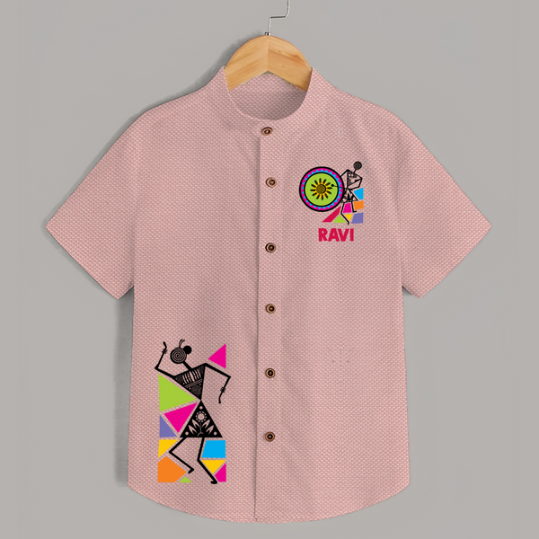 Traditional Garba Dance Couple Print Personalized Kids Shirt - PEACH - 0 - 6 Months Old (Chest 23")