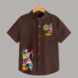 Traditional Garba Dance Couple Print Personalized Kids Shirt - CHOCOLATE BROWN - 0 - 6 Months Old (Chest 23")