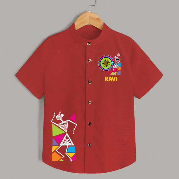 Traditional Garba Dance Couple Print Personalized Kids Shirt - RED - 0 - 6 Months Old (Chest 23")