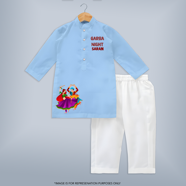 Garba Night Dancer Illustration Personalized Kids Kurta - BABY BLUE - 3 - 6 Months Old (Chest 24", Kurta Length 14'', Waist 19", Pant Length 14")