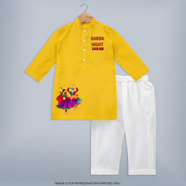 Garba Night Dancer Illustration Personalized Kids Kurta - CHROME YELLOW - 3 - 6 Months Old (Chest 24", Kurta Length 14'', Waist 19", Pant Length 14")