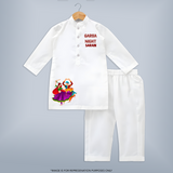 Garba Night Dancer Illustration Personalized Kids Kurta - WHITE - 3 - 6 Months Old (Chest 24", Kurta Length 14'', Waist 19", Pant Length 14")