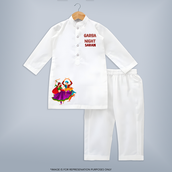 Garba Night Dancer Illustration Personalized Kids Kurta - WHITE - 3 - 6 Months Old (Chest 24", Kurta Length 14'', Waist 19", Pant Length 14")