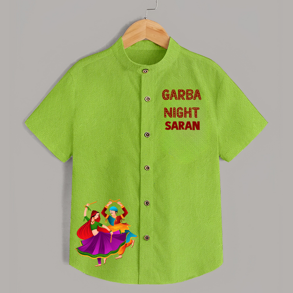 Garba Night Dancer Illustration Personalized Kids Shirt - LIME GREEN - 0 - 6 Months Old (Chest 23")
