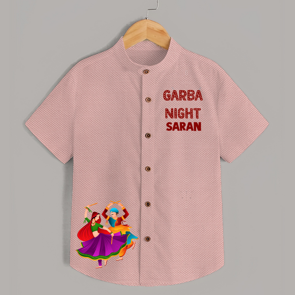 Garba Night Dancer Illustration Personalized Kids Shirt - PEACH - 0 - 6 Months Old (Chest 23")