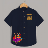 Garba Night Dancer Illustration Personalized Kids Shirt - NAVY BLUE - 0 - 6 Months Old (Chest 23")