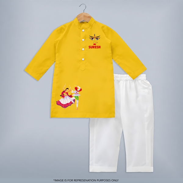Garba Night Celebration Dance Print Personalized Kids Kurta - CHROME YELLOW - 3 - 6 Months Old (Chest 24", Kurta Length 14'', Waist 19", Pant Length 14")