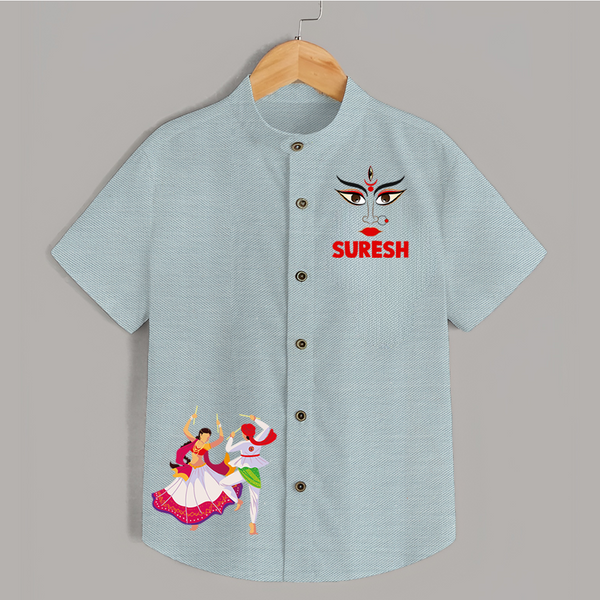 Garba Night Celebration Dance Print Personalized Kids Shirt - ARCTIC BLUE - 0 - 6 Months Old (Chest 23")