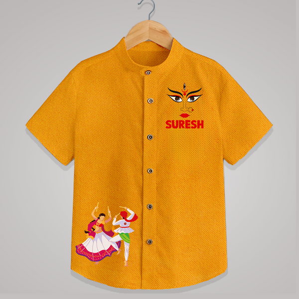 Garba Night Celebration Dance Print Personalized Kids Shirt - CHROME YELLOW - 0 - 6 Months Old (Chest 23")