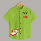 Garba Night Celebration Dance Print Personalized Kids Shirt - LIME GREEN - 0 - 6 Months Old (Chest 23")