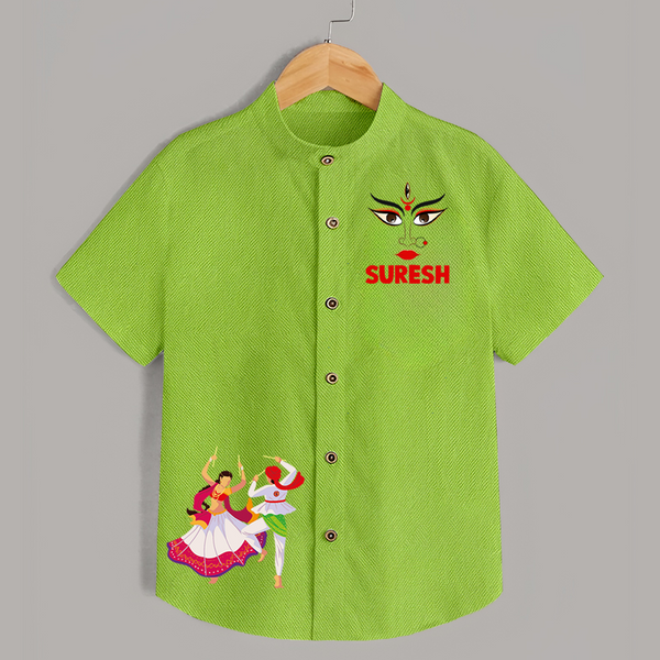 Garba Night Celebration Dance Print Personalized Kids Shirt - LIME GREEN - 0 - 6 Months Old (Chest 23")