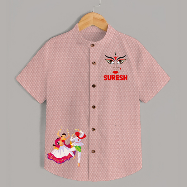 Garba Night Celebration Dance Print Personalized Kids Shirt - PEACH - 0 - 6 Months Old (Chest 23")