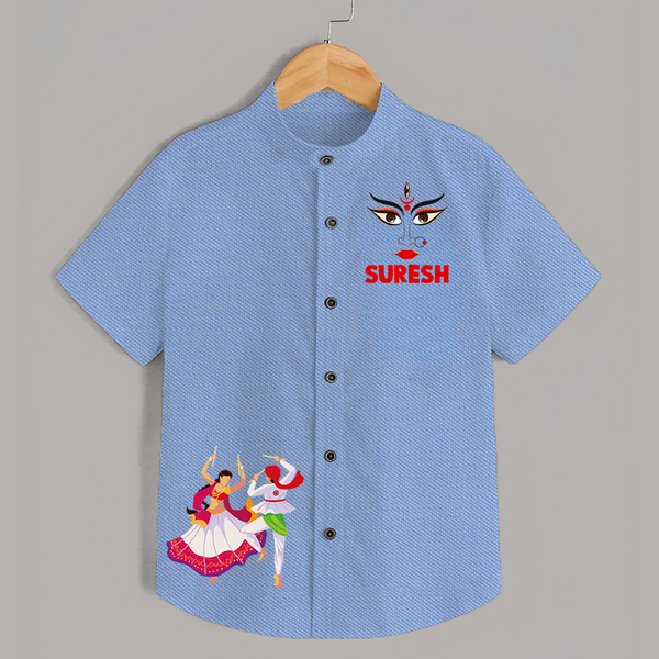 Garba Night Celebration Dance Print Personalized Kids Shirt - SKY BLUE - 0 - 6 Months Old (Chest 23")