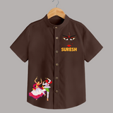 Garba Night Celebration Dance Print Personalized Kids Shirt - CHOCOLATE BROWN - 0 - 6 Months Old (Chest 23")