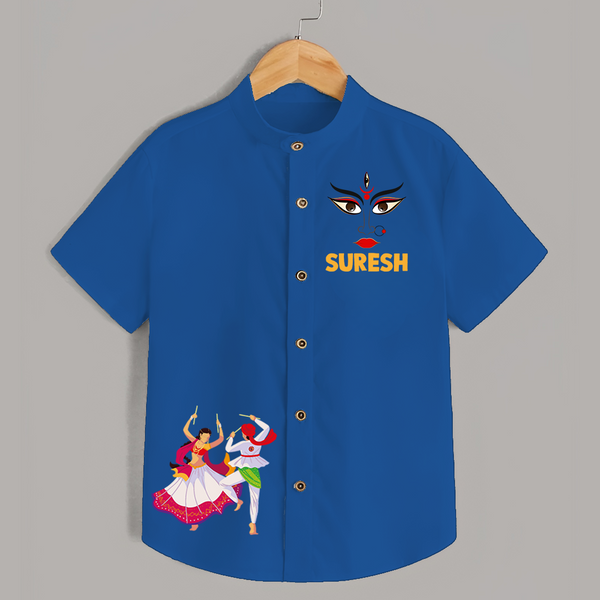 Garba Night Celebration Dance Print Personalized Kids Shirt - COBALT BLUE - 0 - 6 Months Old (Chest 23")