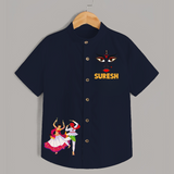 Garba Night Celebration Dance Print Personalized Kids Shirt - NAVY BLUE - 0 - 6 Months Old (Chest 23")