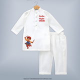 Garba Night Dandiya Boy Cartoon Print Personalized Kids Kurta - WHITE - 3 - 6 Months Old (Chest 24", Kurta Length 14'', Waist 19", Pant Length 14")