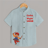 Garba Night Dandiya Boy Cartoon Print Personalized Kids Shirt - ARCTIC BLUE - 0 - 6 Months Old (Chest 23")