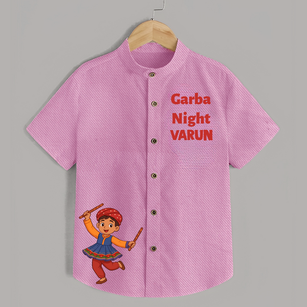 Garba Night Dandiya Boy Cartoon Print Personalized Kids Shirt - BABY PINK - 0 - 6 Months Old (Chest 23")