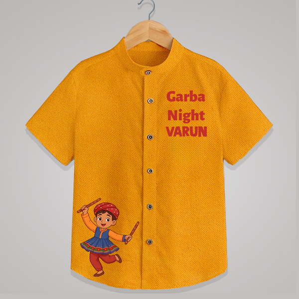 Garba Night Dandiya Boy Cartoon Print Personalized Kids Shirt - CHROME YELLOW - 0 - 6 Months Old (Chest 23")
